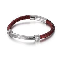 Men Bracelet Titanium Steel with Faux Leather plated for man & with rhinestone 55*6mm 6mm Length Approx 9.05 Inch Sold By PC