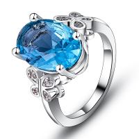 Zinc Alloy Finger Ring with Cubic Zirconia & for woman blue nickel lead & cadmium free 12mm Sold By PC