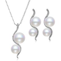 Tibetan Style Jewelry Sets, earring & necklace, with Plastic Pearl, plated, fashion jewelry & for woman, Length:17.3 Inch, Sold By Set