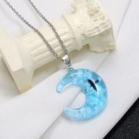 Resin Necklace, Tibetan Style, with Resin, Moon, plated, fashion jewelry & for woman, skyblue, nickel, lead & cadmium free, 32x32mm, Sold By PC