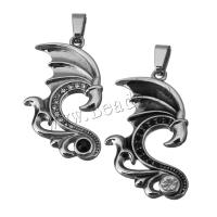 Stainless Steel Pendants, Dragon, with rhinestone, more colors for choice, 32x51.5x5.5mm, Hole:Approx 5.5x8mm, Sold By PC