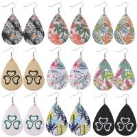 Tibetan Style Drop Earrings, with PU Leather, fashion jewelry & different designs for choice, more colors for choice, Sold By Pair