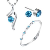 Zinc Alloy Jewelry Sets Stud Earring & bracelet & necklace plated three pieces & fashion jewelry & for woman & with rhinestone nickel lead & cadmium free 0.7cm Sold By Set