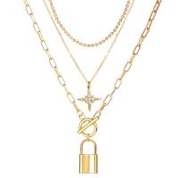 Multi Layer Necklace Zinc Alloy with 1.97inch extender chain Lock gold color plated fashion jewelry & for woman & with rhinestone nickel lead & cadmium free 47mm Sold Per 21.46 Inch Strand
