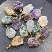 Gemstone Pendants Jewelry Natural Stone with Zinc Alloy gold color plated DIY 20-30x25-35mm Sold By Bag