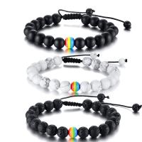 Gemstone & Rainbow Agate Bead Bracelets Howlite & Black Agate & Lava plated fashion jewelry & Unisex Sold By Strand