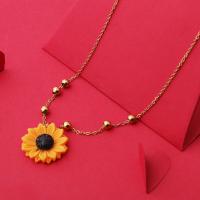 Harz Halskette, Edelstahl, mit Harz, Blume, plattiert, Modeschmuck, Goldfarbe, 10SträngeStrang/Menge, verkauft von Menge