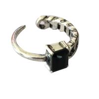 Модные кольца, цинковый сплав, плакирован серебром, Женский & со стразами, черный, не содержит никель, свинец, 7mm, внутренний диаметр:Приблизительно 16mm, продается PC