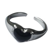 Zink Alloy Cuff finger ring, med Harts, silver pläterad, för kvinna, svart, nickel, bly och kadmium gratis, Innerdiameter:Ca 17mm, Säljs av PC