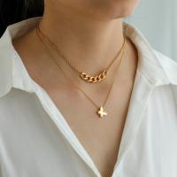Mode-Multi-Layer-Halskette, Zinklegierung, Doppelschicht & Modeschmuck, goldfarben, verkauft von Strang