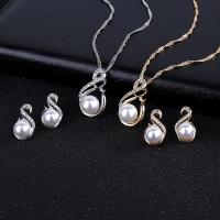 Tibetan Style Jewelry Sets, earring & necklace, with Plastic Pearl, plated, fashion jewelry & for woman, more colors for choice, nickel, lead & cadmium free, 18x30mm, Sold By Set