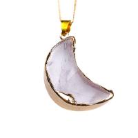 Quartz Gemstone Pendants, Rose Quartz, with Tibetan Style, Moon, gold color plated, DIY & different materials for choice, pink, 15x25mm, 2PCs/Bag, Sold By Bag