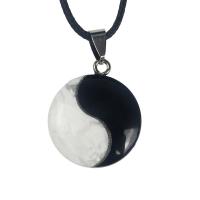 Gemstone Pendants Jewelry Black Agate with Howlite Flat Round epoxy gel polished & DIY white and black 25mm Sold By PC