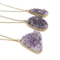 Gemstone Pendants Jewelry Amethyst with Brass irregular DIY purple 20-40mm Sold By PC