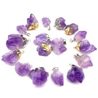 Gemstone Pendants Jewelry, Amethyst, with Brass, plated, DIY, more colors for choice, 10-18mm, 2PCs/Bag, Sold By Bag