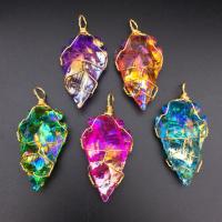 Quartz Gemstone Pendants, with Brass, polished, DIY, more colors for choice, 22-25x7-9x48-52mm, 2PCs/Bag, Sold By Bag