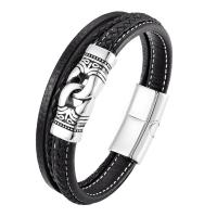 316L Stainless Steel Bracelet with Leather plated & for man Sold By PC