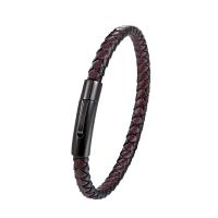 316L Stainless Steel Bracelet, with Leather, plated, different size for choice & for man, more colors for choice, Sold By PC