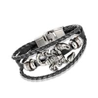 alliage de zinc bracelet, avec cuir PU, Placage, pour homme & à fils multiples, plus de couleurs à choisir, Longueur:Environ 7.26 pouce, Vendu par PC
