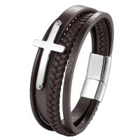 acier inoxydable 316L bracelet, avec Cuir, Placage, normes différentes pour le choix & pour homme, plus de couleurs à choisir, Vendu par PC