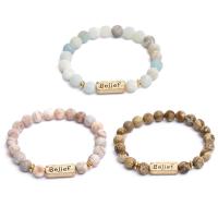 Gemstone Bracelets, Natural Stone, with Tibetan Style, gold color plated, for woman, more colors for choice, nickel, lead & cadmium free, Sold Per 7.4 Inch Strand