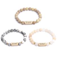 Gemstone Bracelets, Natural Stone, with Tibetan Style, gold color plated, Unisex, more colors for choice, nickel, lead & cadmium free, Sold Per 7.16 Inch Strand