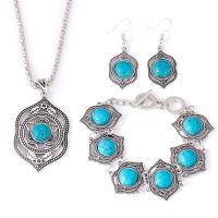 Conjuntos de jóias de liga de zinco, Bracelete / Pulseira & Brincos & colar, with turquesa, três peças & joias de moda, azul turquesa, vendido por Defina