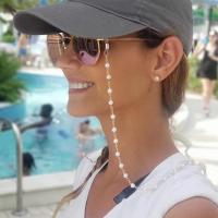 aleación de zinc Cadena de gafas, con Perlas plásticas, anti-skidding & unisexo, Blanco, Vendido por Sarta