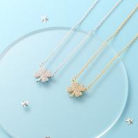 925 Sterling Silver Necklaces Four Leaf Clover plated fashion jewelry & for woman & with rhinestone Sold By PC
