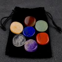 Fashion Decoration, Natural Stone, with Velveteen, Flat Round, 7 pieces & with packing bag, mixed colors, 20-22mm, Sold By Set
