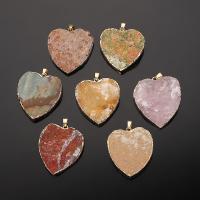 Gemstone Pendants Jewelry Natural Stone with Zinc Alloy Heart gold color plated Sold By PC