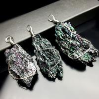 Quartz Gemstone Pendants, Coal Quartz Stone, with Tibetan Style, irregular, multi-colored, 15-20x30-40mm, Sold By PC