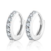 Brass Huggie Hoop Earring, with Cubic Zirconia, fashion jewelry, silver color, 13mm, Sold By Pair