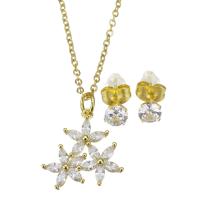 Cubic Zirconia Micro Pave Brass Jewelry Sets, Stud Earring & necklace, with stainless steel chain, stainless steel post pin, with 1.5 inch extender chain, gold color plated, 2 pieces & micro pave cubic zirconia & for woman, 17x18mm,1.5mm,5mm, Length:Approx 17 Inch, Sold By Set