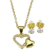 Cubic Zirconia Micro Pave Brass Jewelry Sets Stud Earring & necklace with stainless steel chain stainless steel post pin with 1.5 inch extender chain gold color plated 2 pieces & micro pave cubic zirconia & for woman 1.5mm 5mm Length Approx 17 Inch Sold By Set