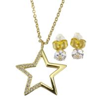 Cubic Zirconia Micro Pave Brass Jewelry Sets Stud Earring & necklace with stainless steel chain stainless steel post pin with 1.5 inch extender chain Star gold color plated 2 pieces & micro pave cubic zirconia & for woman 1.5mm 5mm Length Approx 17 Inch Sold By Set