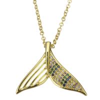 Cubic Zircon Micro Pave Brass Necklace, with stainless steel chain, with 2 inch extender chain, Mermaid tail, gold color plated, micro pave cubic zirconia & for woman, 26x20mm,1.5mm, Sold Per Approx 17 Inch Strand