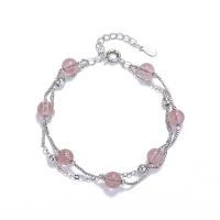 Bracelets quartz, laiton, avec Strawberry Quartz, Placage, bijoux de mode, argent, Vendu par Environ 18 cm brin