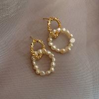 Freshwater Pearl Örhängen, Mässing, med Freshwater Pearl, mode smycken, gyllene, Säljs av Par