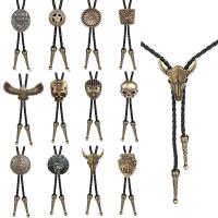 Tibetan Style Bolo Tie, with PU Leather, more colors for choice, nickel, lead & cadmium free, 35x45mm, Sold Per Approx 39.37 Inch Strand