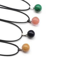 Natural Gemstone Necklace, with PU Leather, Round, polished, random style & Unisex, Random Color, 14mm, Sold Per Approx 17.7 Inch Strand