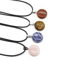 Natural Gemstone Necklace, with PU Leather, Flat Round, polished, random style & Unisex, Random Color, 20mm, Sold Per Approx 17.7 Inch Strand