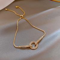 Brass Bracelet & Bangle, with Rhinestone, Adjustable & fashion jewelry, golden, 20.6CM, Sold By Strand