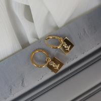 Huggie hoepel Drop Earrings, Titanium Staal, mode sieraden, gouden, 1.58cm  1.1X1.06cm, Verkocht door pair