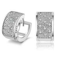 Brass Huggie Hoop Earring with Cubic Zirconia plated fashion jewelry & for woman Sold By Pair