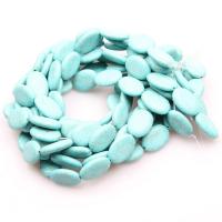 Turquoise Beads Blue Turquoise Flat Oval polished DIY dark green Sold By Strand