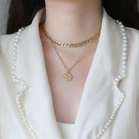 Mode Multi Layer halskæde, Titanium Stål, 2 stykker & mode smykker, gylden, 1.5cmuff0c38+4.5cm   6mmuff0c35+4.5cm, Solgt af Strand