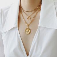 Multi Layer Necklace, Titanium Steel, fashion jewelry & multilayer, golden, 1.5X1.8cm35cm +38cm 4cm  2.8cm 43+3cm, Sold By Strand