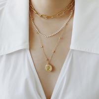 Mode-Multi-Layer-Halskette, Titanstahl, mit Kunststoff Perlen, Modeschmuck & mehrschichtig, goldfarben, 1.7cm  3mmuff0c34+42+50+6cm, verkauft von Strang