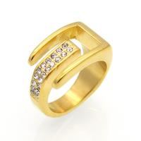 Από ανοξείδωτο χάλυβα Δέσε δάχτυλο του δακτυλίου, με πηλό rhinestone pave, επιχρυσωμένο, διαφορετικό μέγεθος για την επιλογή & για τη γυναίκα, περισσότερα χρώματα για την επιλογή, 12mm, 4.5mm, Μέγεθος:6-9, Sold Με PC